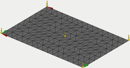 Thermal Deformations of a 3-D Brick, the finite element model with applied loads and restraints
