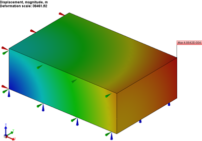 Thermal Deformations of a 3-D Brick, Result "Displacement" of finite element analysis