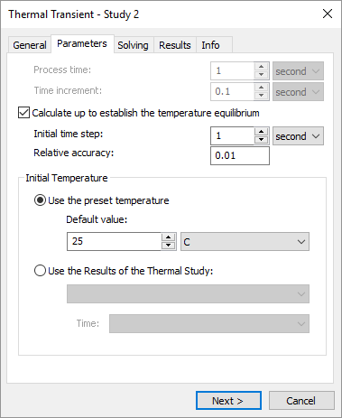 Settings of transient thermal process
