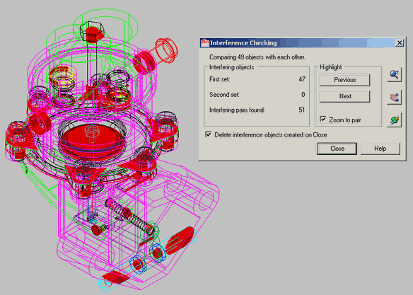 Use the command of AutoCAD INTERFERE for 3D model testing. Intersections not allowed.